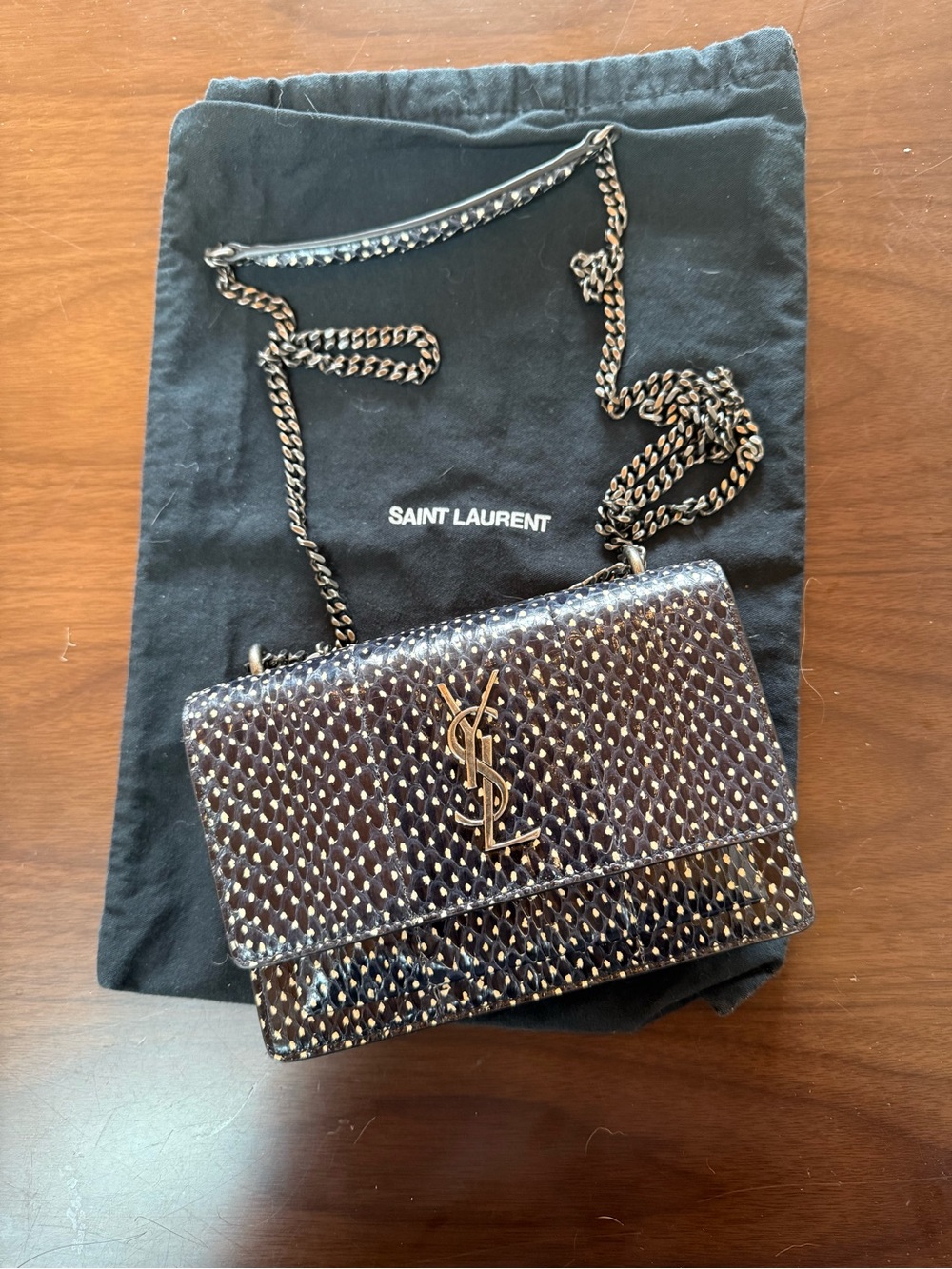 SAINT LAURENT BLACK & WHITE LEATHER WALLET/SMALL CROSSBODY